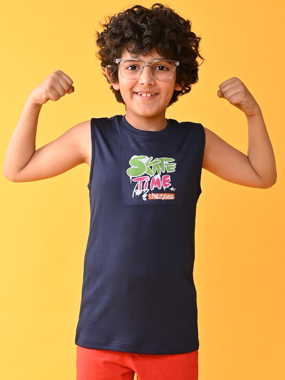 

Anthrilo Boys Typography Printed Cotton T-shirt, Navy blue