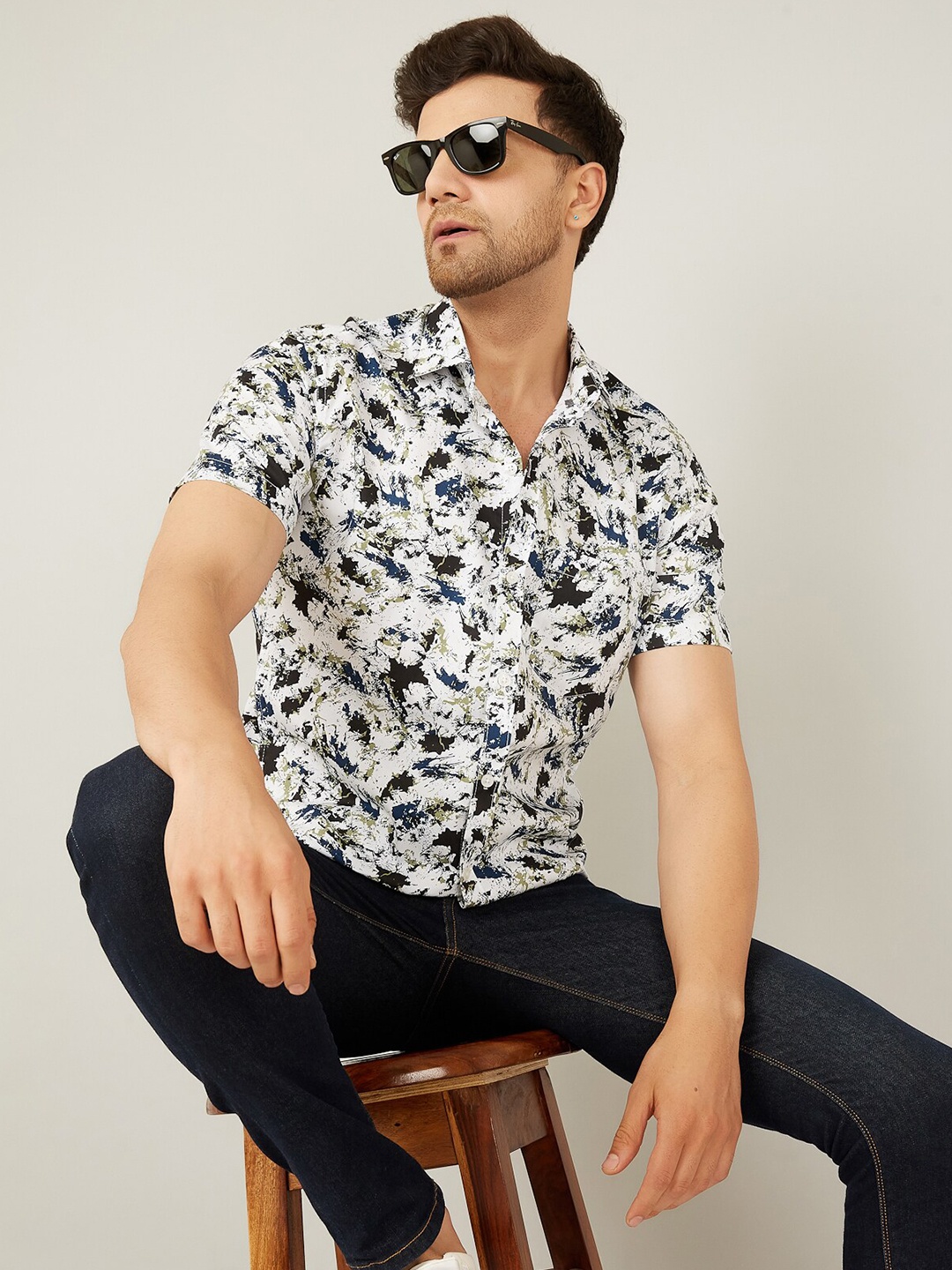 

LOUIS MONARCH Comfort Slim Fit Floral Printed Cotton Casual Shirt, White