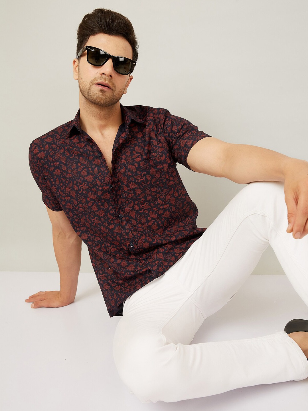 

LOUIS MONARCH Comfort Slim Fit Floral Printed Cotton Casual Shirt, Blue