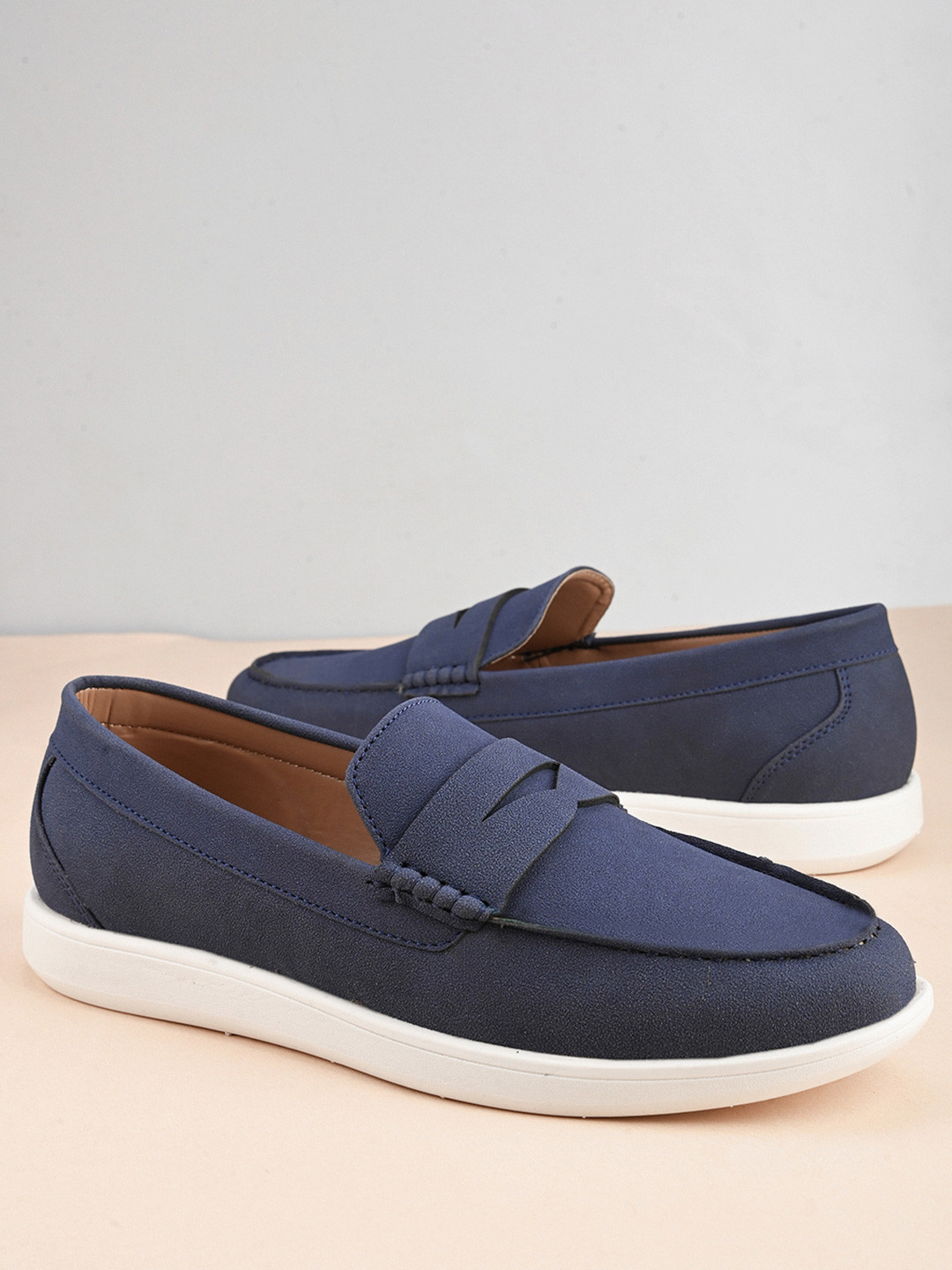 

Mast & Harbour Men Memory Foam Lightweight Penny Loafers, Blue