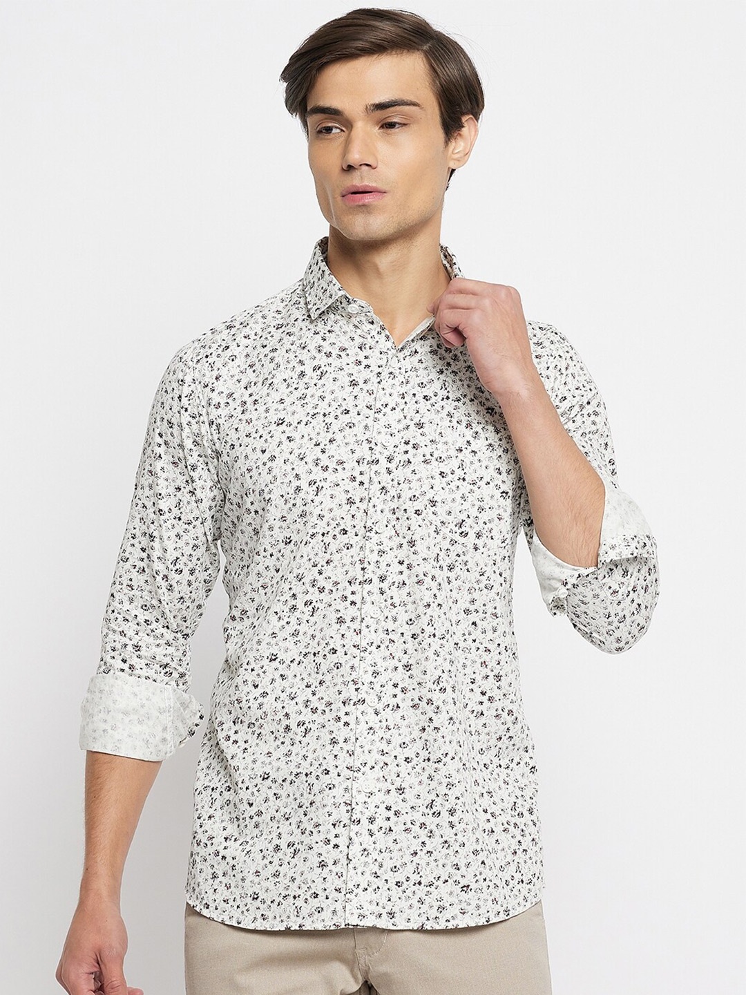 

Duke Slim Fit Floral Printed Cotton Casual Shirt, White