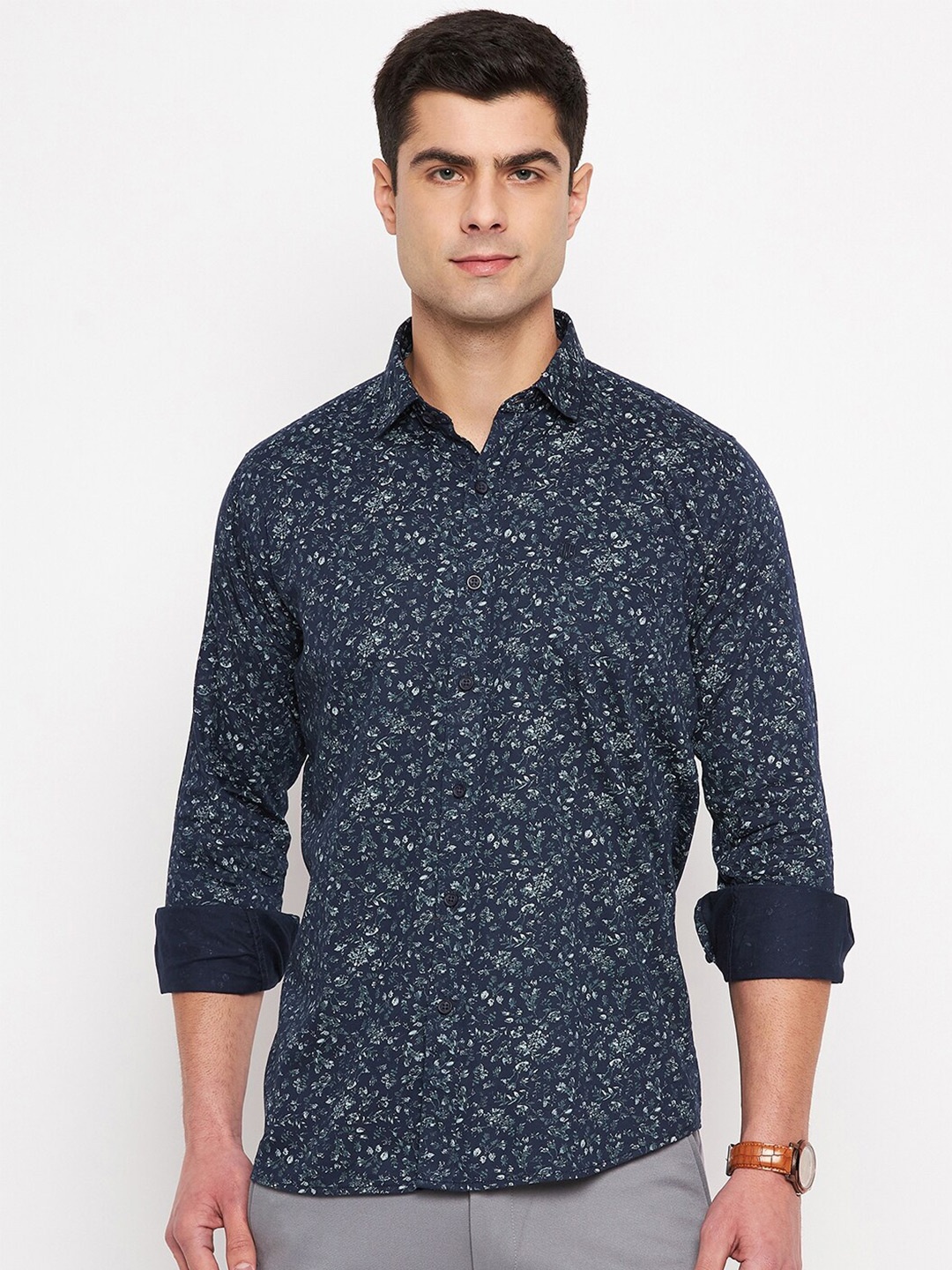 

Duke Slim Fit Floral Printed Cotton Casual Shirt, Navy blue