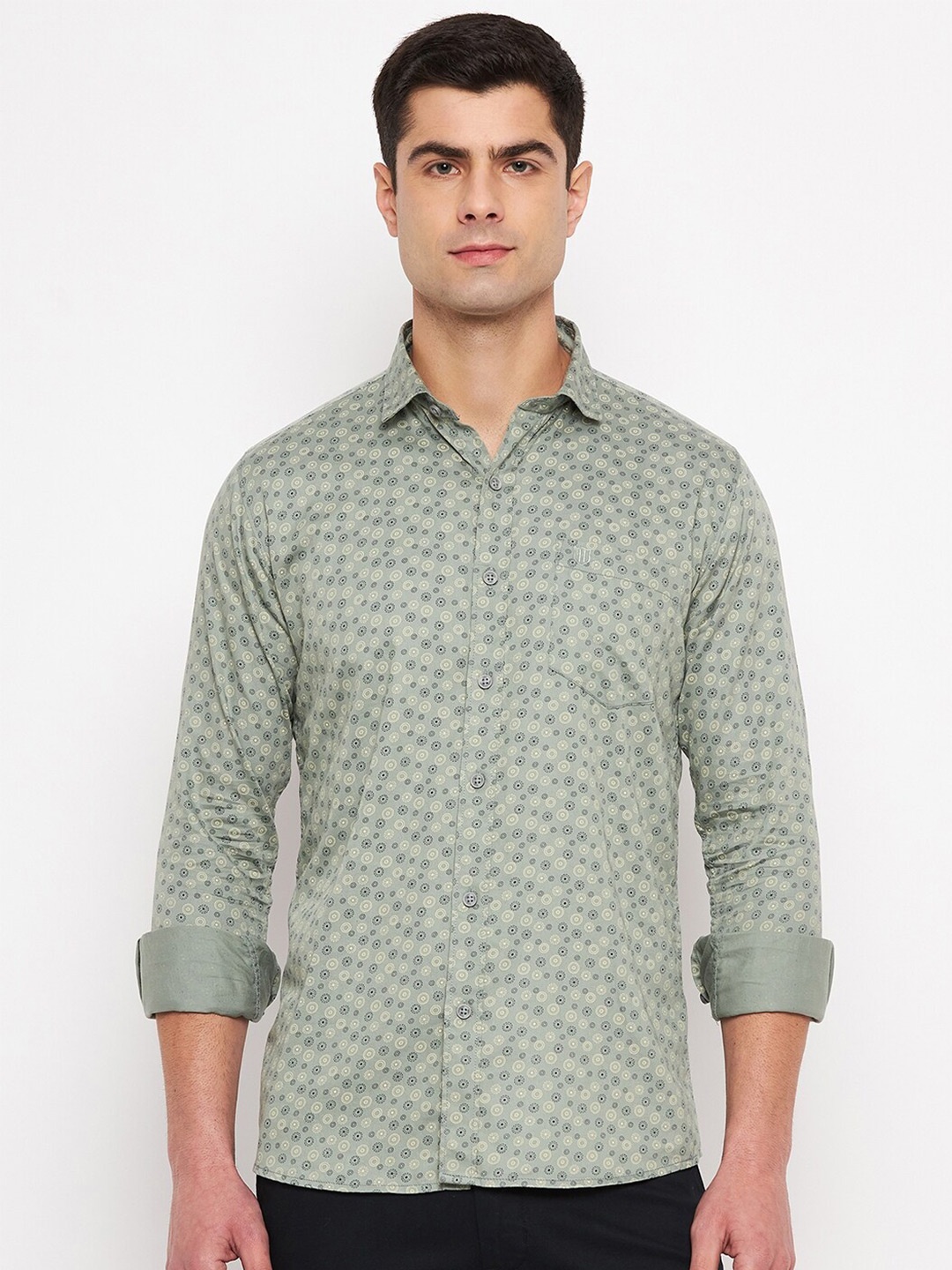 

Duke Slim Fit Floral Printed Cotton Casual Shirt, Green