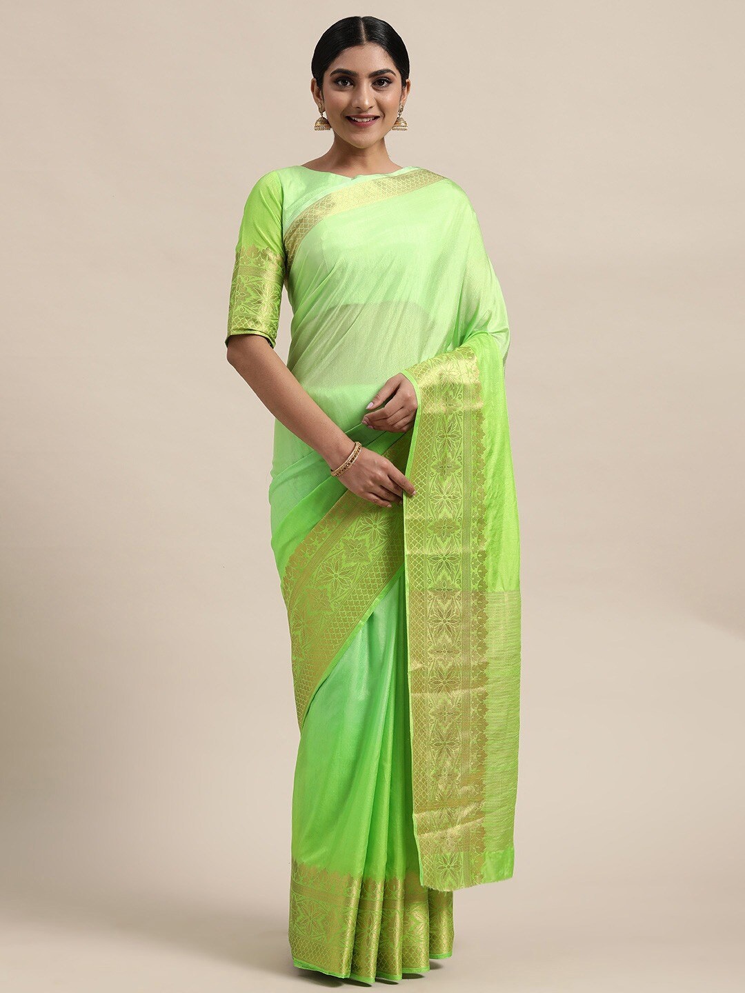 

Mitera Woven Design Zari Saree, Green