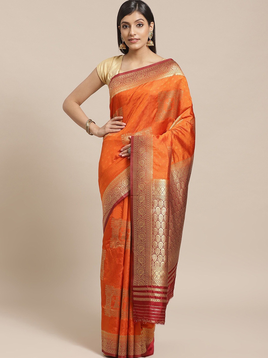 

Mitera Ethnic Motif Woven Design Zari Saree, Orange