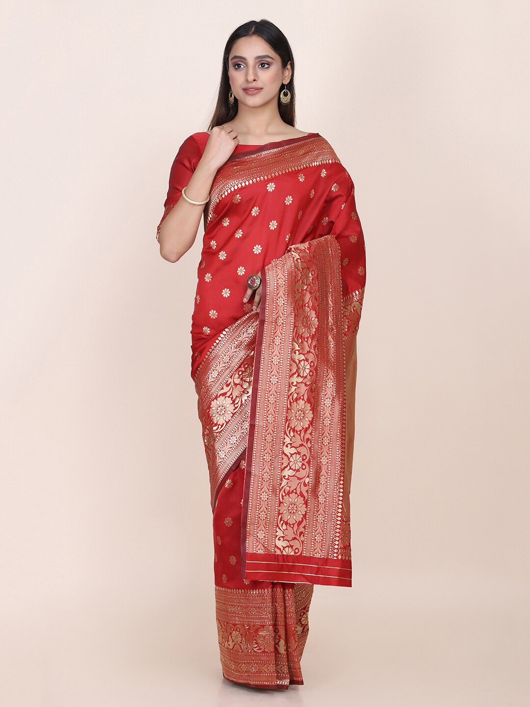

Mitera Floral Woven Design Zari Saree, Red