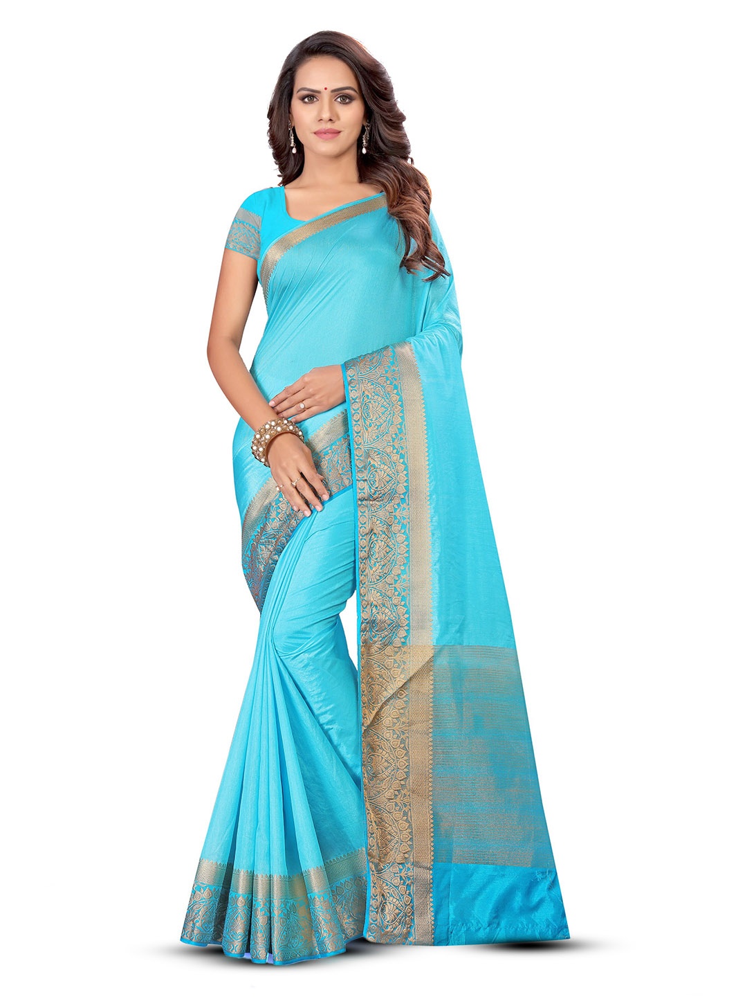 

Mitera Woven Design Zari Saree, Sea green