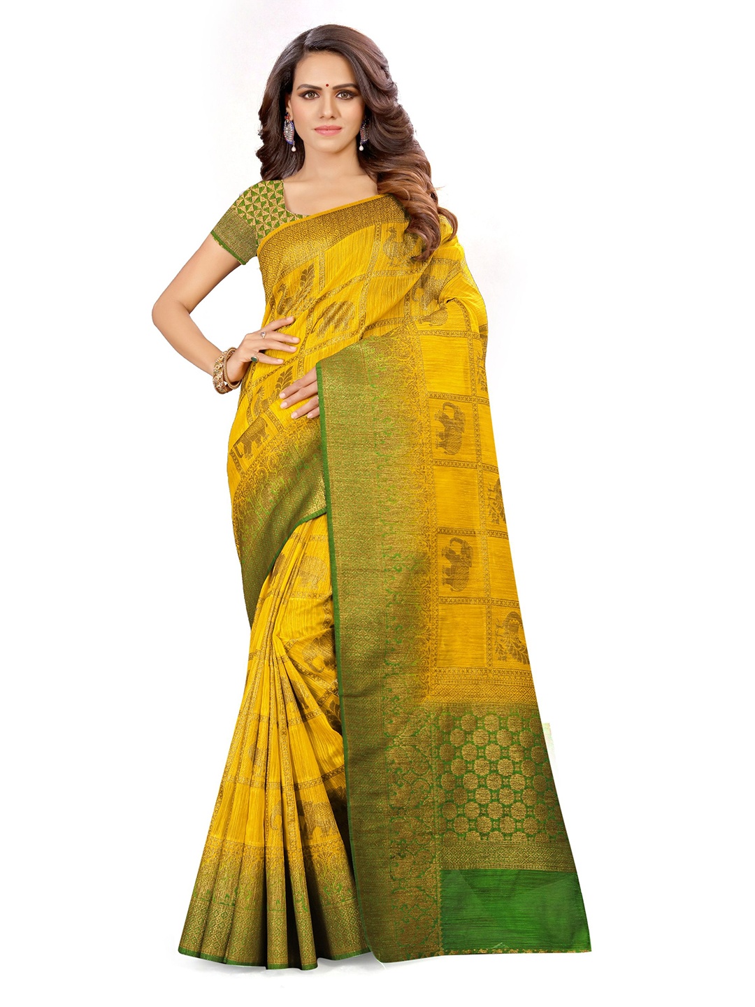 

Mitera Ethnic Motifs Woven Design Zari Saree, Mustard