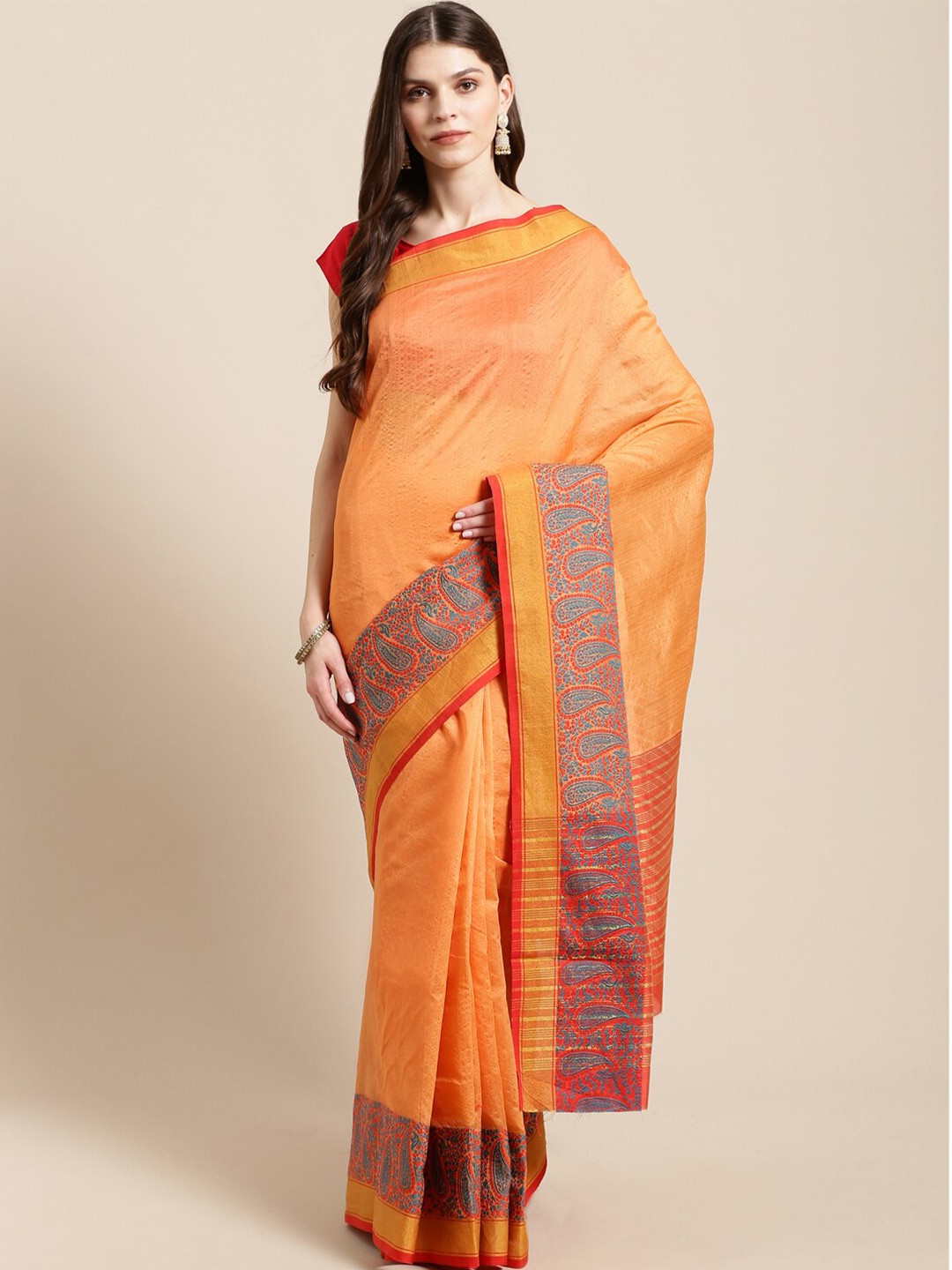 

Mitera Woven Design Zari Saree, Peach