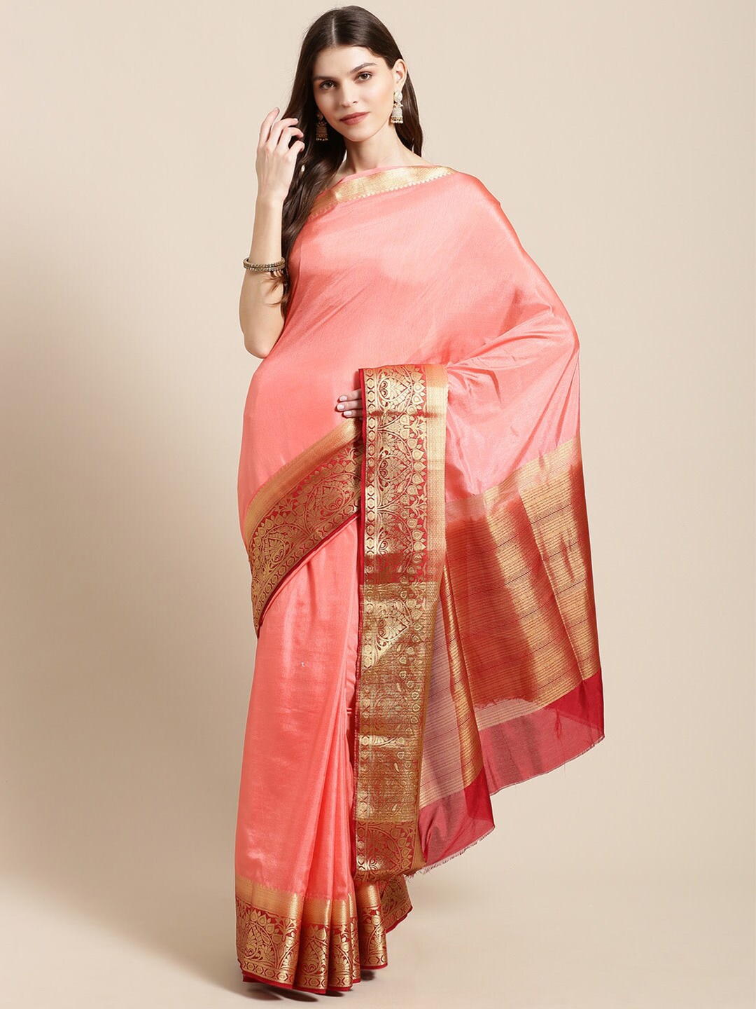 

Mitera Woven Design Zari Saree, Peach
