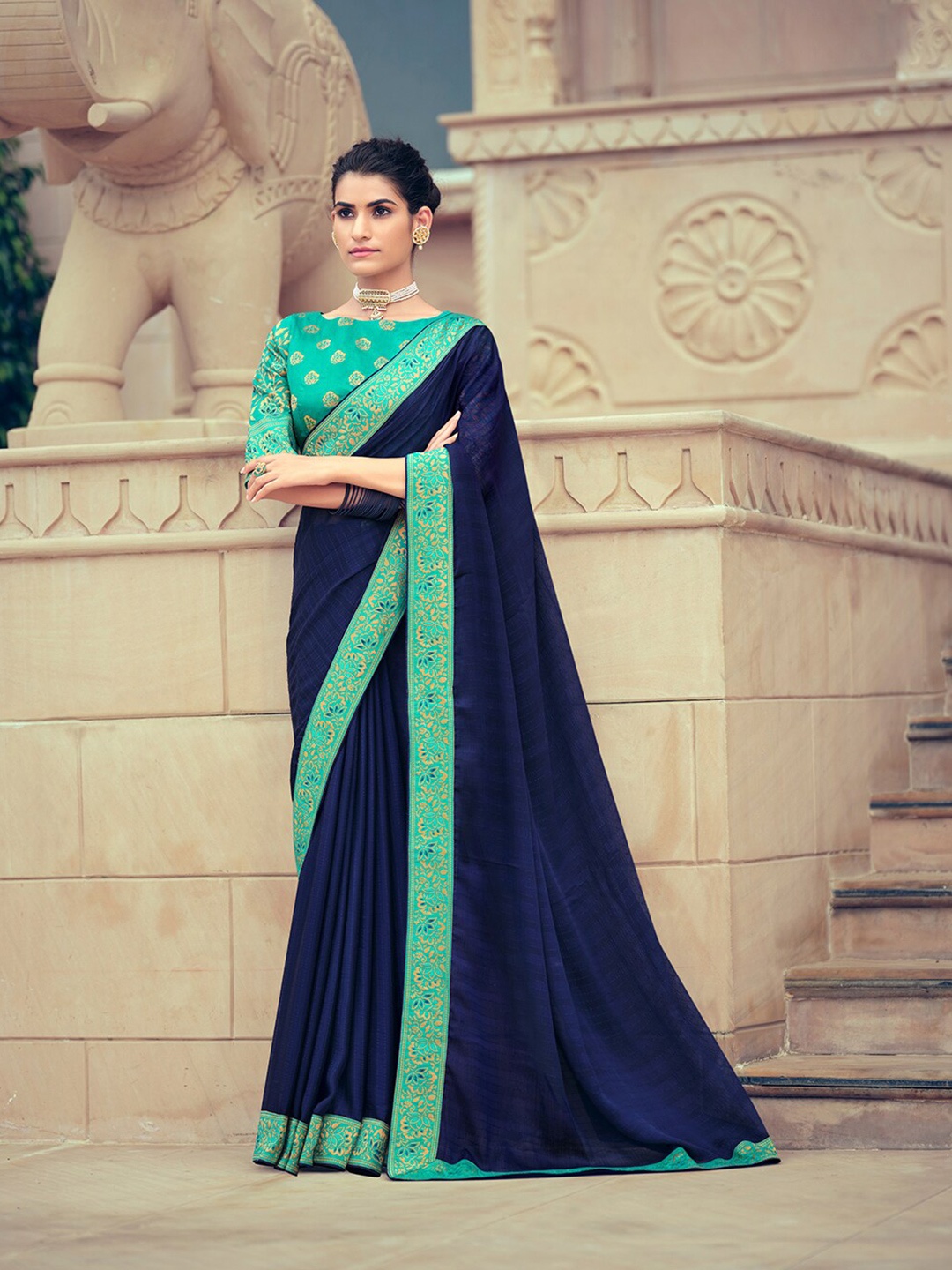 

Mitera Woven Design Zari Saree, Navy blue