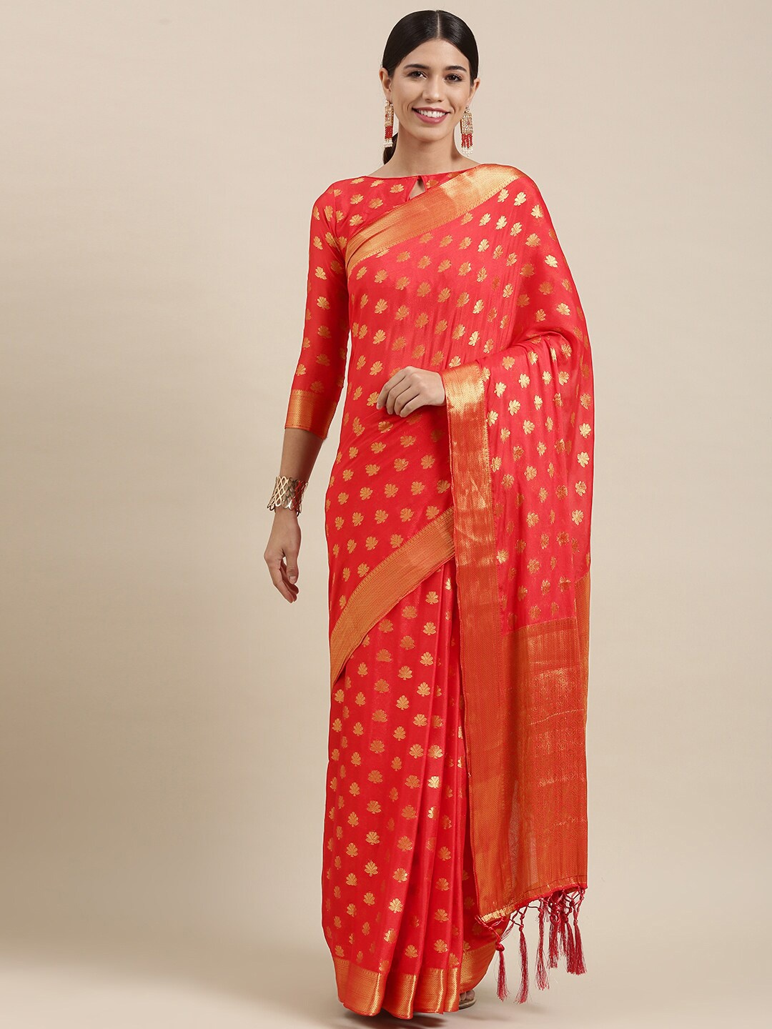 

Mitera Ethnic Motifs Woven Design Zari Saree, Red