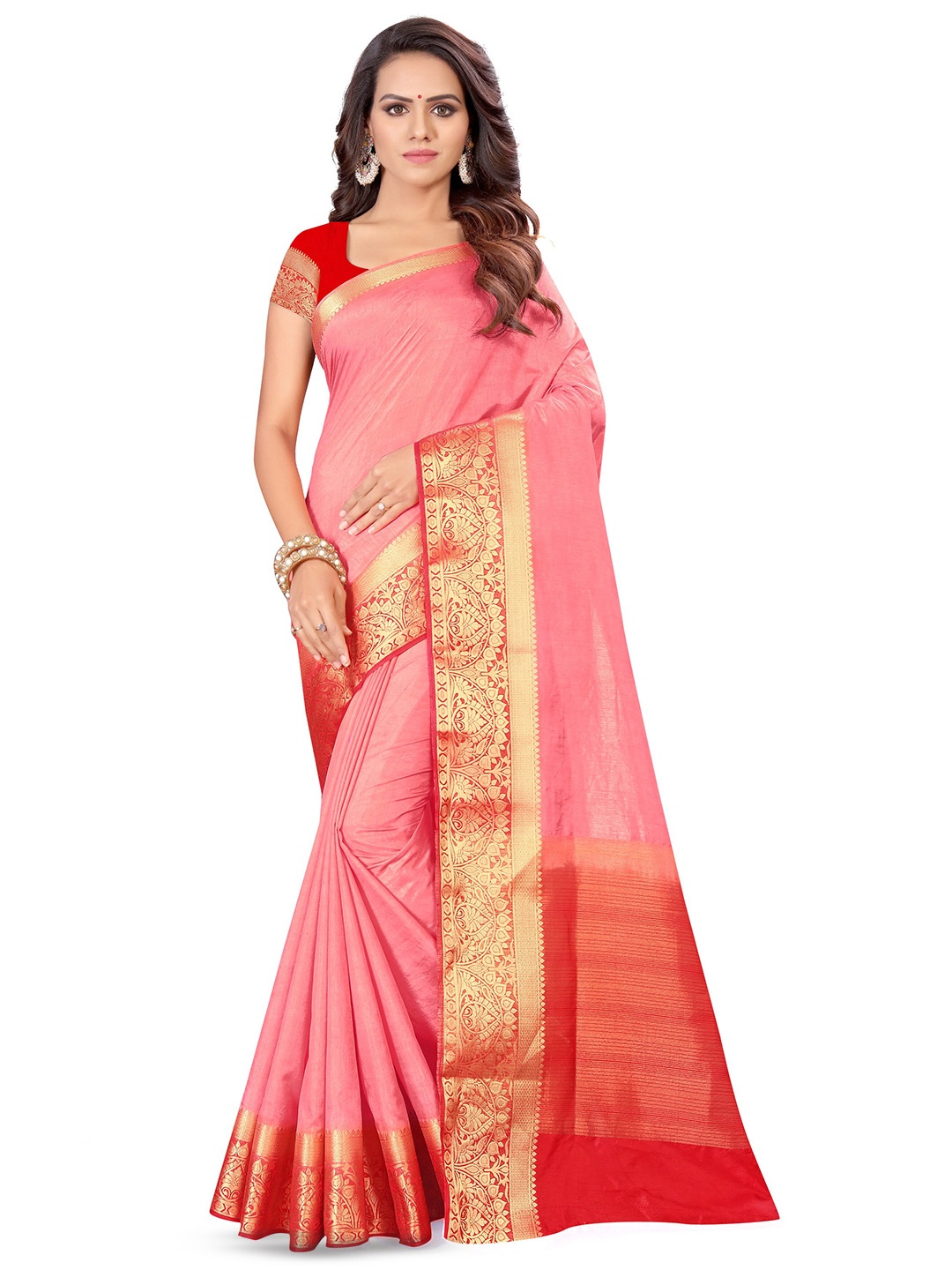 

Mitera Woven Design Zari Saree, Peach
