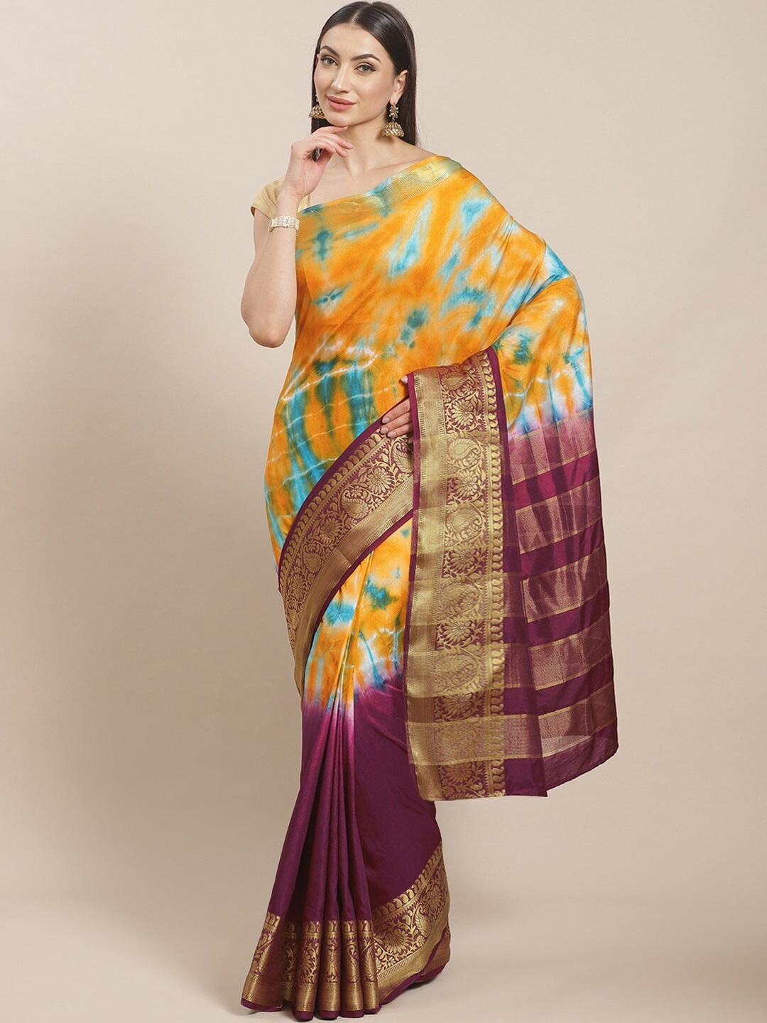 

Mitera Woven Design Zari Silk Blend Saree, Yellow