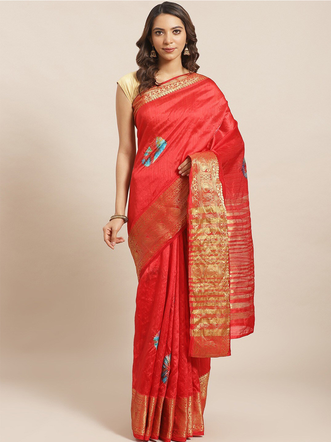 

Mitera Woven Design Zari Saree, Red