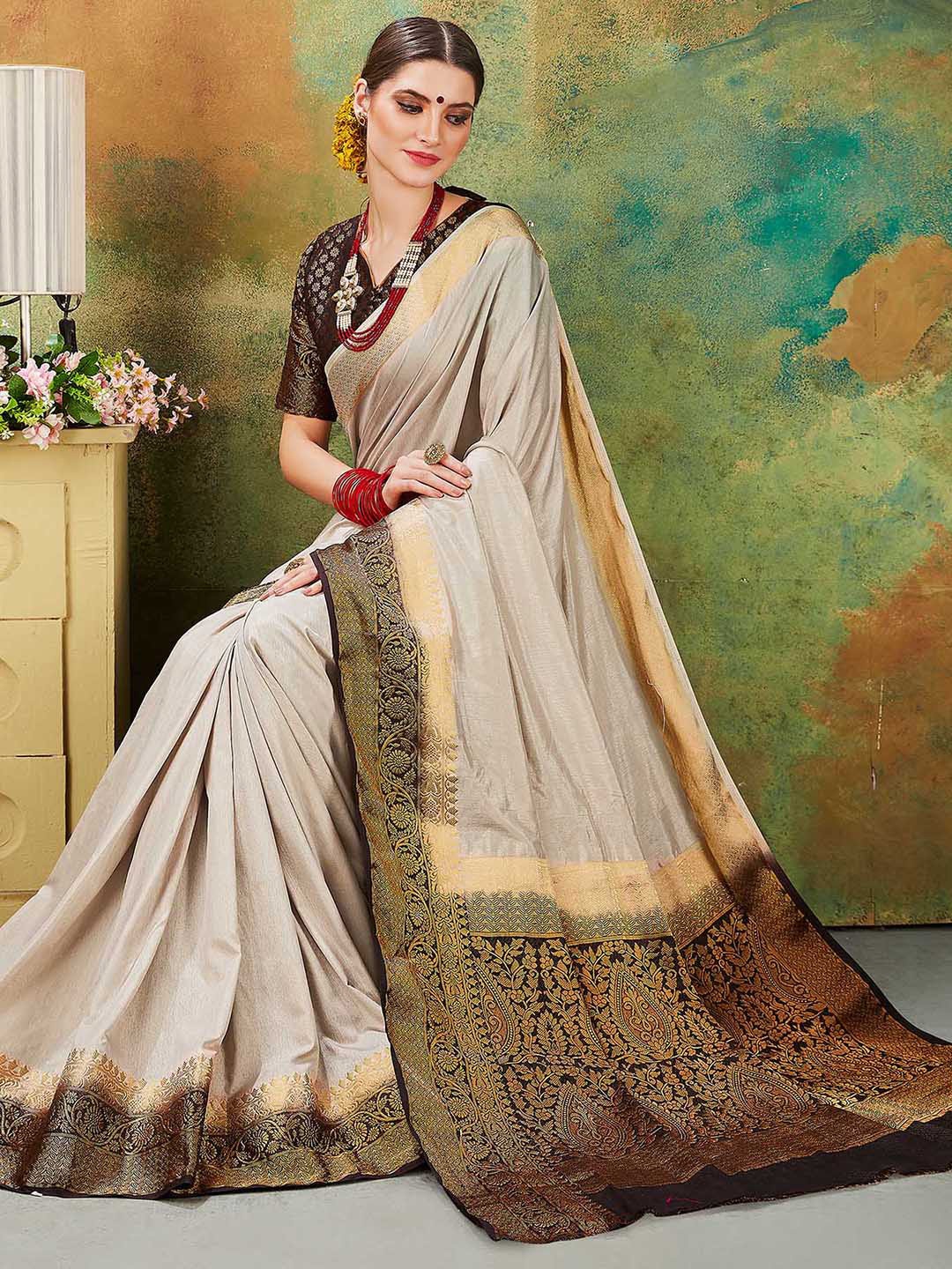 

Mitera Woven Design Zari Saree, Grey