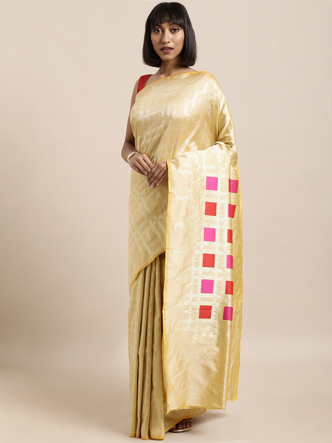

Mitera Floral Woven Design Zari Saree, Beige