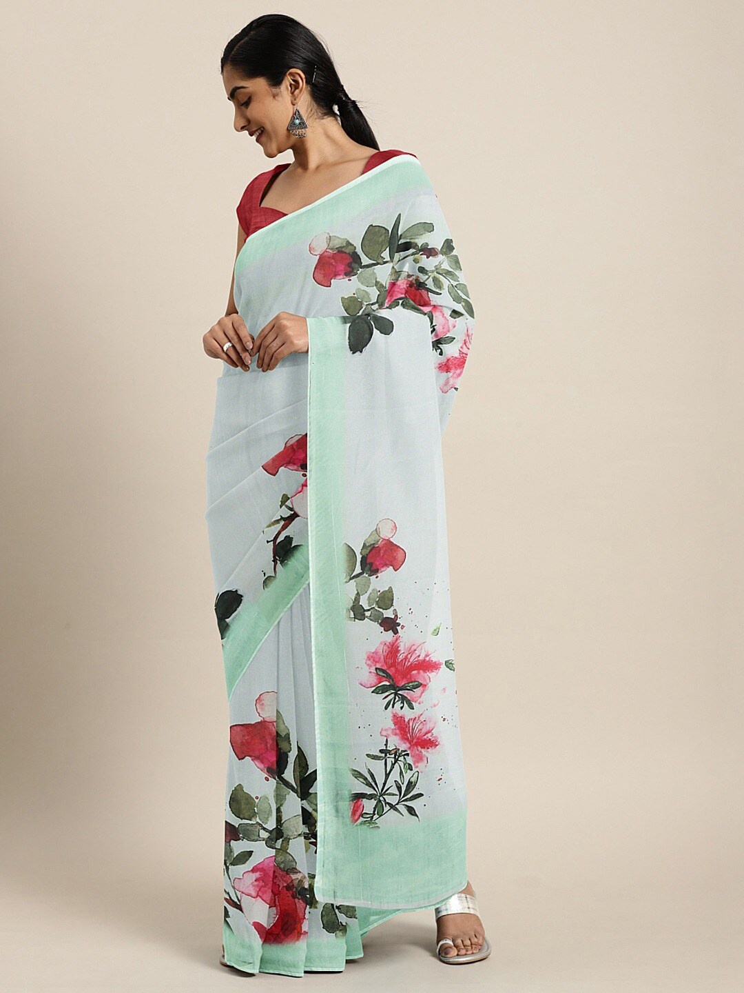 

Mitera Floral Printed Saree, Green