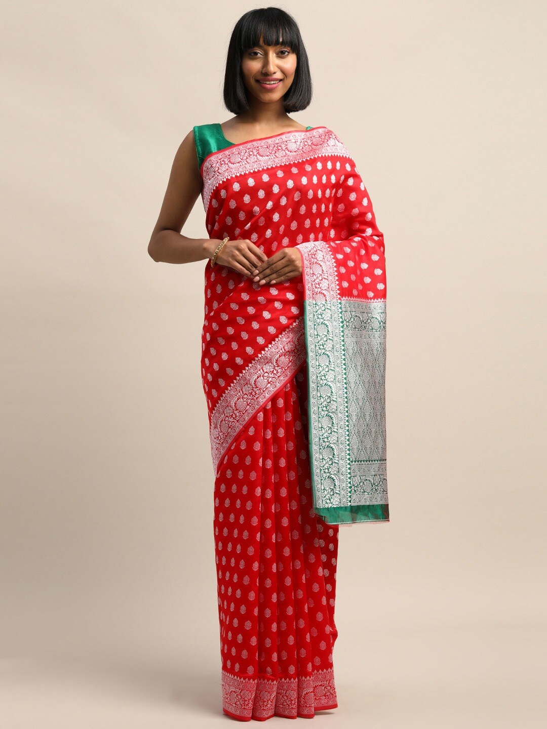 

Mitera Ethnic Motifs Woven Design Zari Saree, Red