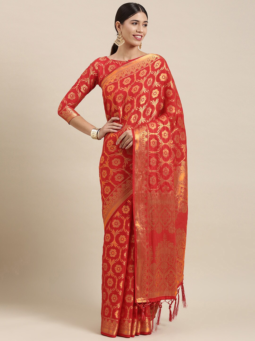 

Mitera Ethnic Motifs Woven Design Zari Saree, Red