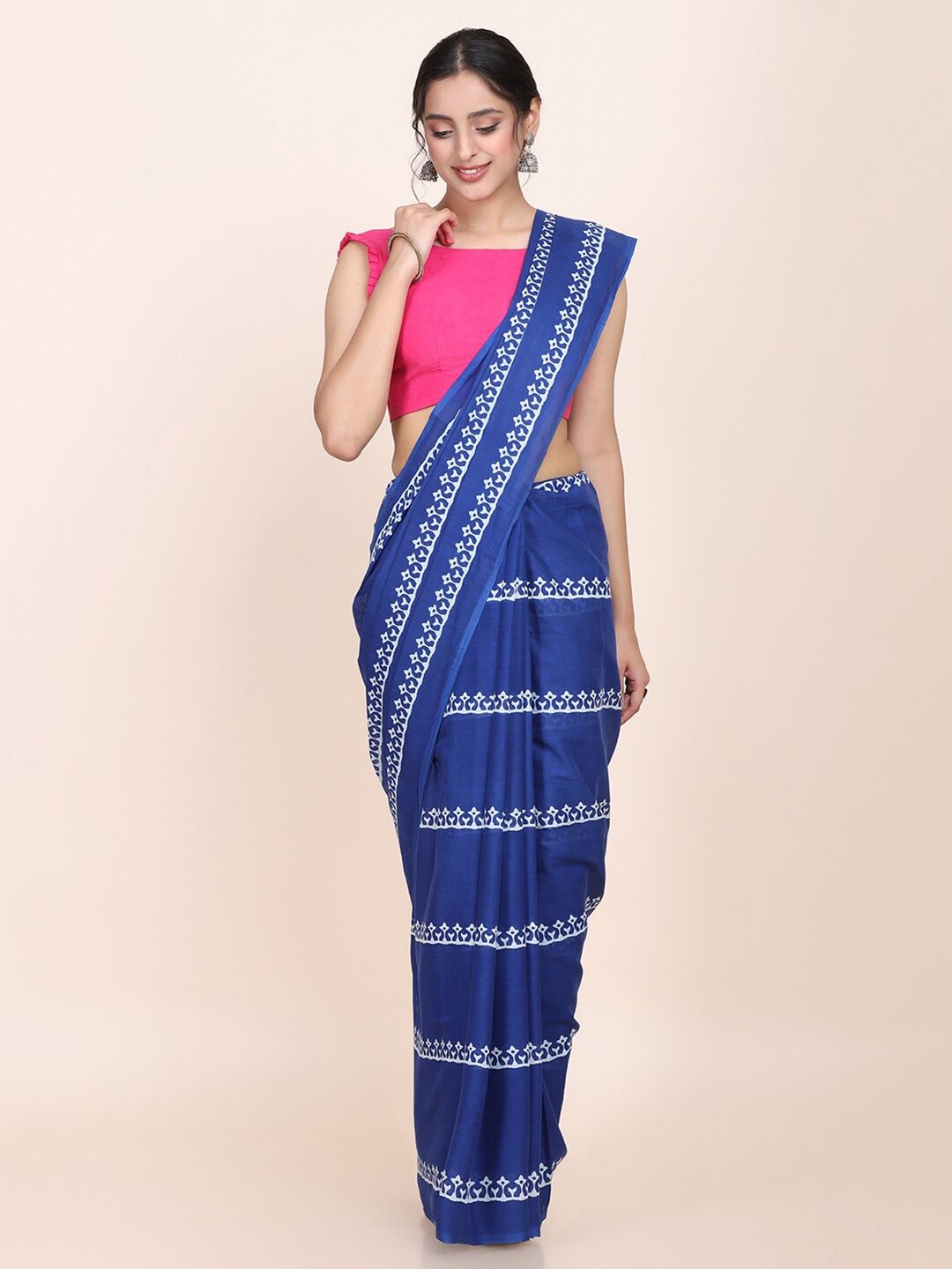 

Mitera Striped Printed Zari Saree, Blue