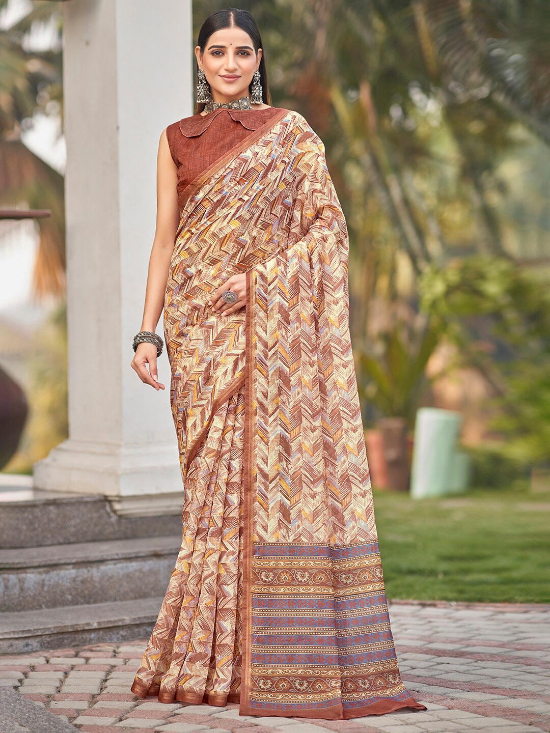 

Vishudh Printed Chanderi Saree, White