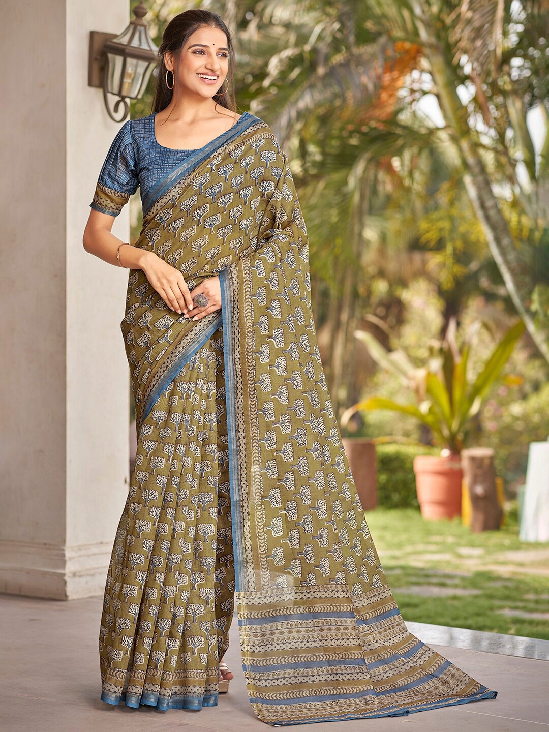 Vishudh Zari Chanderi Saree, Olive