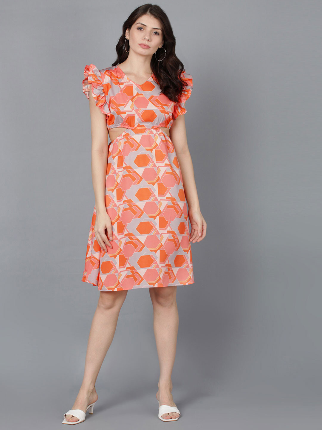 

Fashfun Printed Puff Sleeve Fit & Flare Dress, Pink