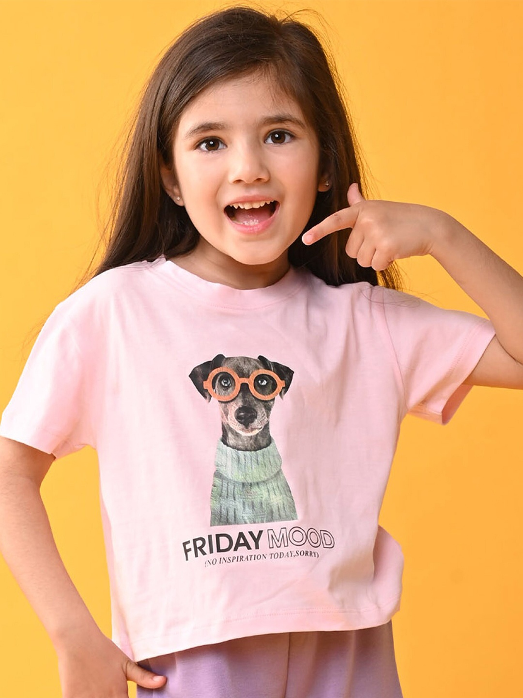 

Anthrilo Girls Round Neck Graphic Printed T-shirt, Pink
