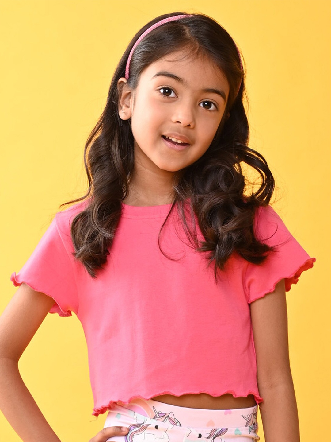 

Anthrilo Girls Ribbed Cotton T-shirt, Pink