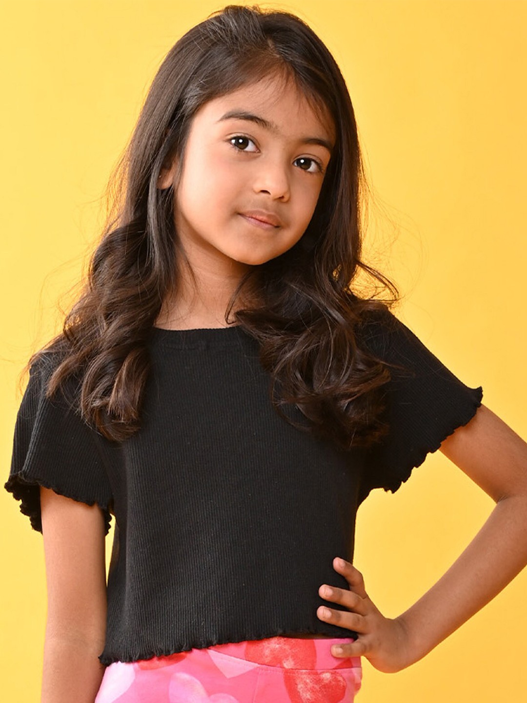 

Anthrilo Girls Ribbed Cotton T-shirt, Black