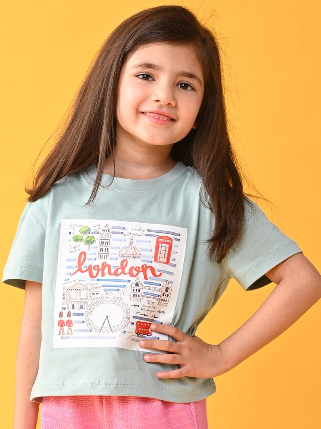 

Anthrilo Girls Typography Printed Cotton T-shirt, Sea green