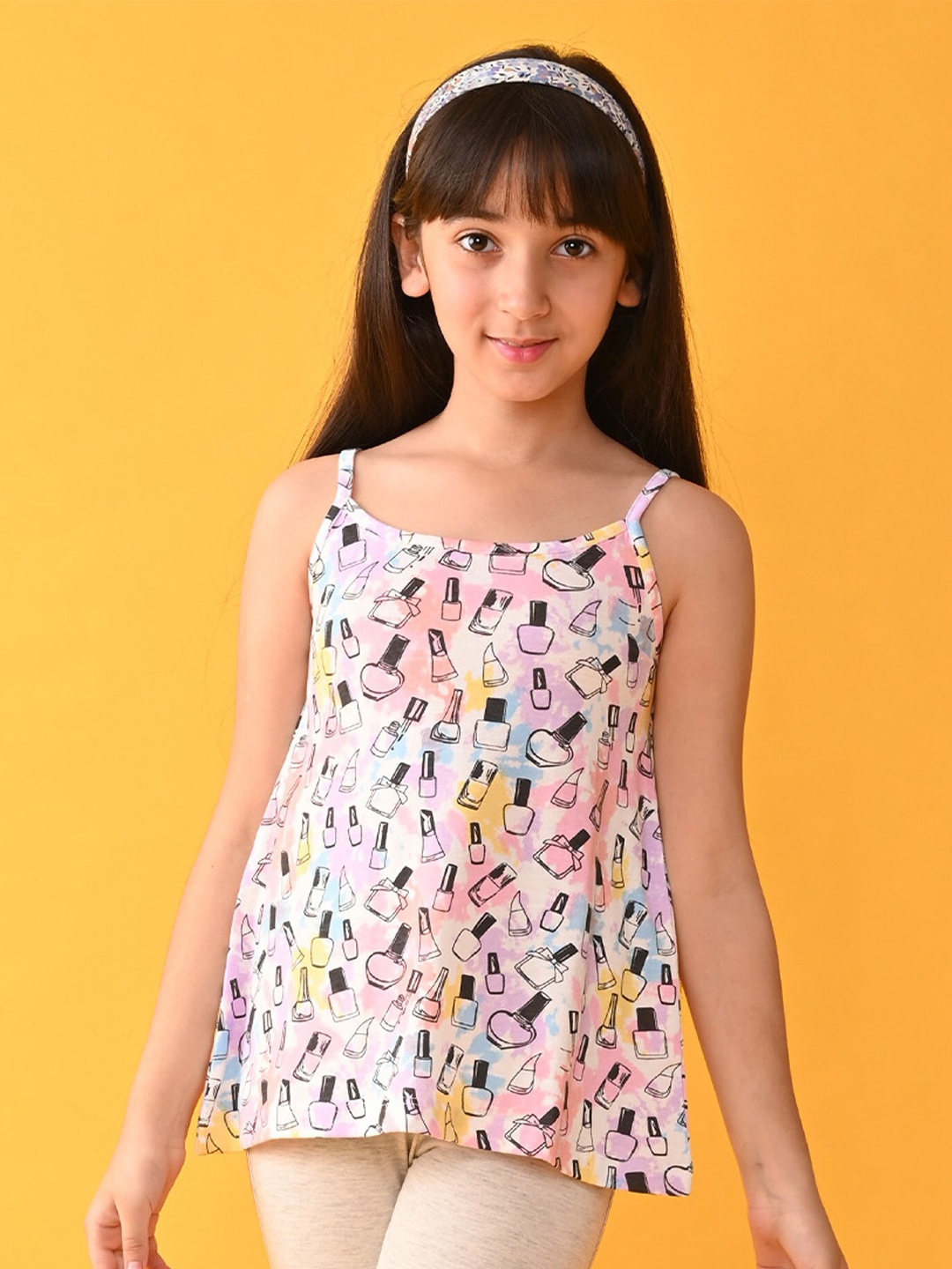 

Anthrilo Girls Geometric Printed Shoulder Straps Top, Pink