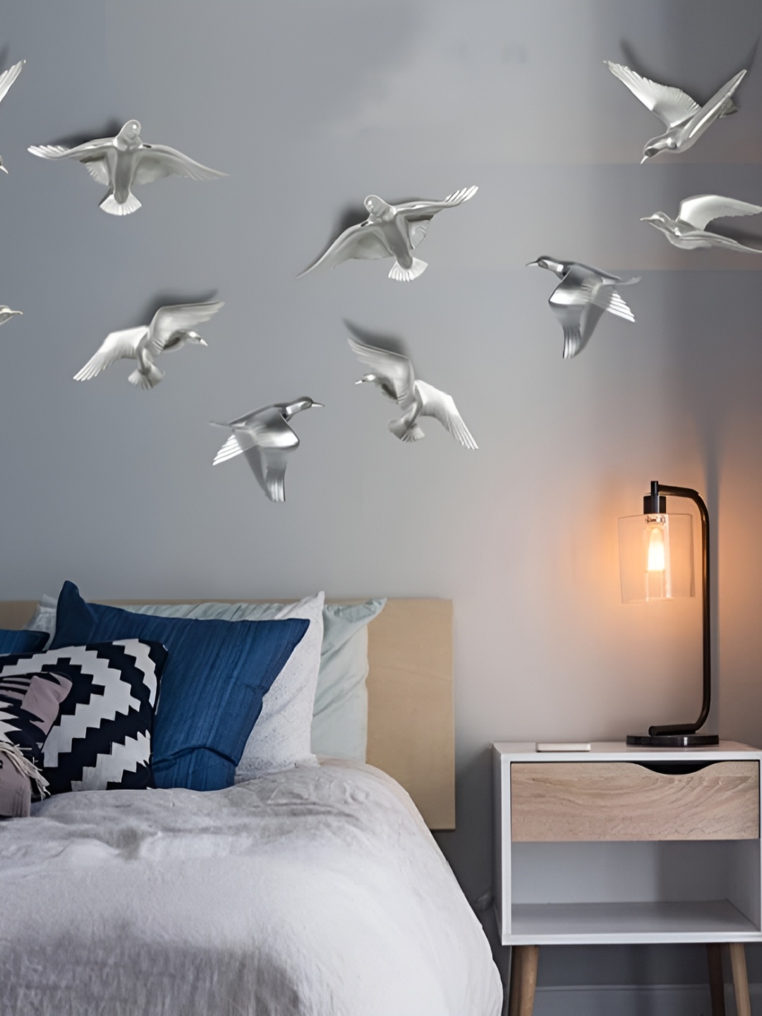 

PINNACLE Silver Toned 10 Pieces Birds Wall Decor