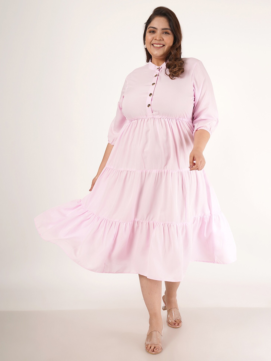 

Flambeur Plus Size Fit & Flare Midi Dress, Pink