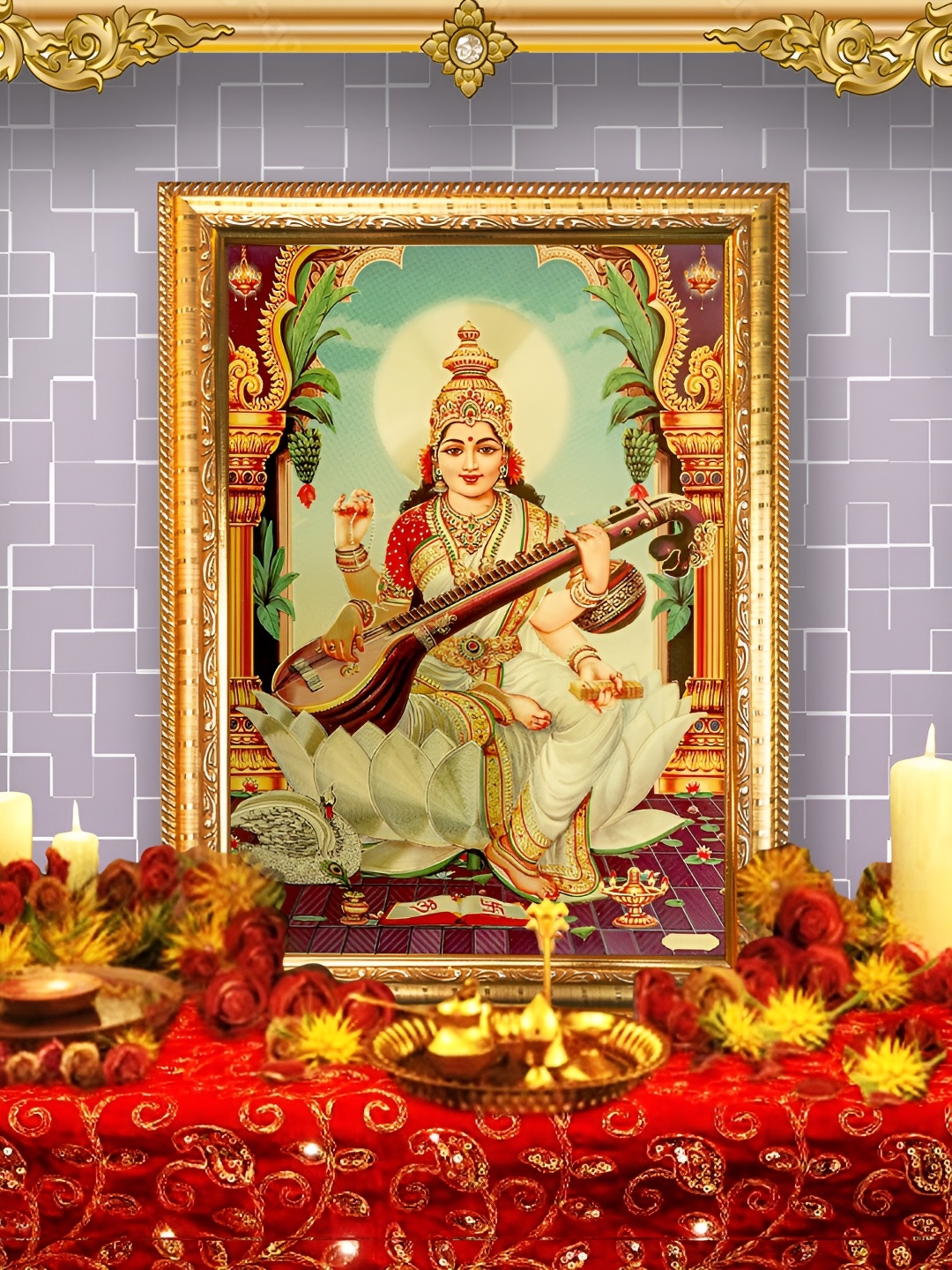 

Hawai 24K Gold Plated Goddess Saraswati Religious Wall Photo Frames