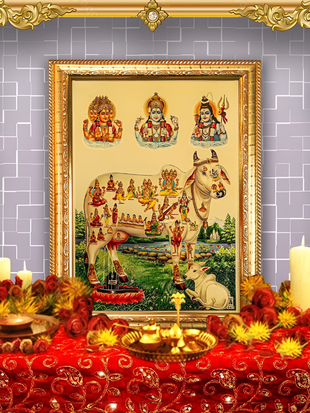 

Hawai Gold Plated Kamdhenu Cow with Calf Religious Wall Photo Frames