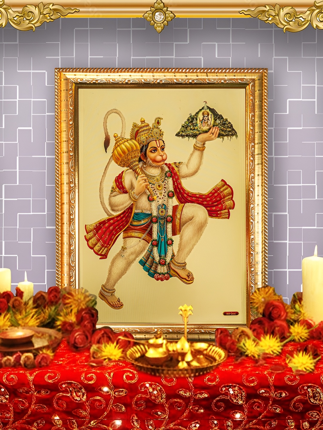 

Hawai Gold Plated Shree Bajrang Bali Hanuman Religious Wall Photo Frames