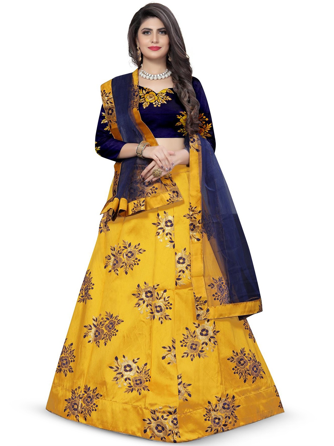 

Rujave Semi-Stitched Lehenga & Unstitched Blouse With Dupatta, Yellow