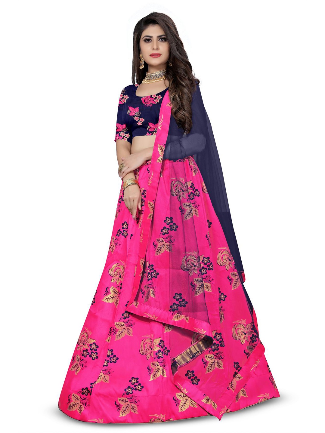 

Rujave Floral Printed Semi-Stitched Lehenga & Unstitched Blouse With Dupatta, Pink