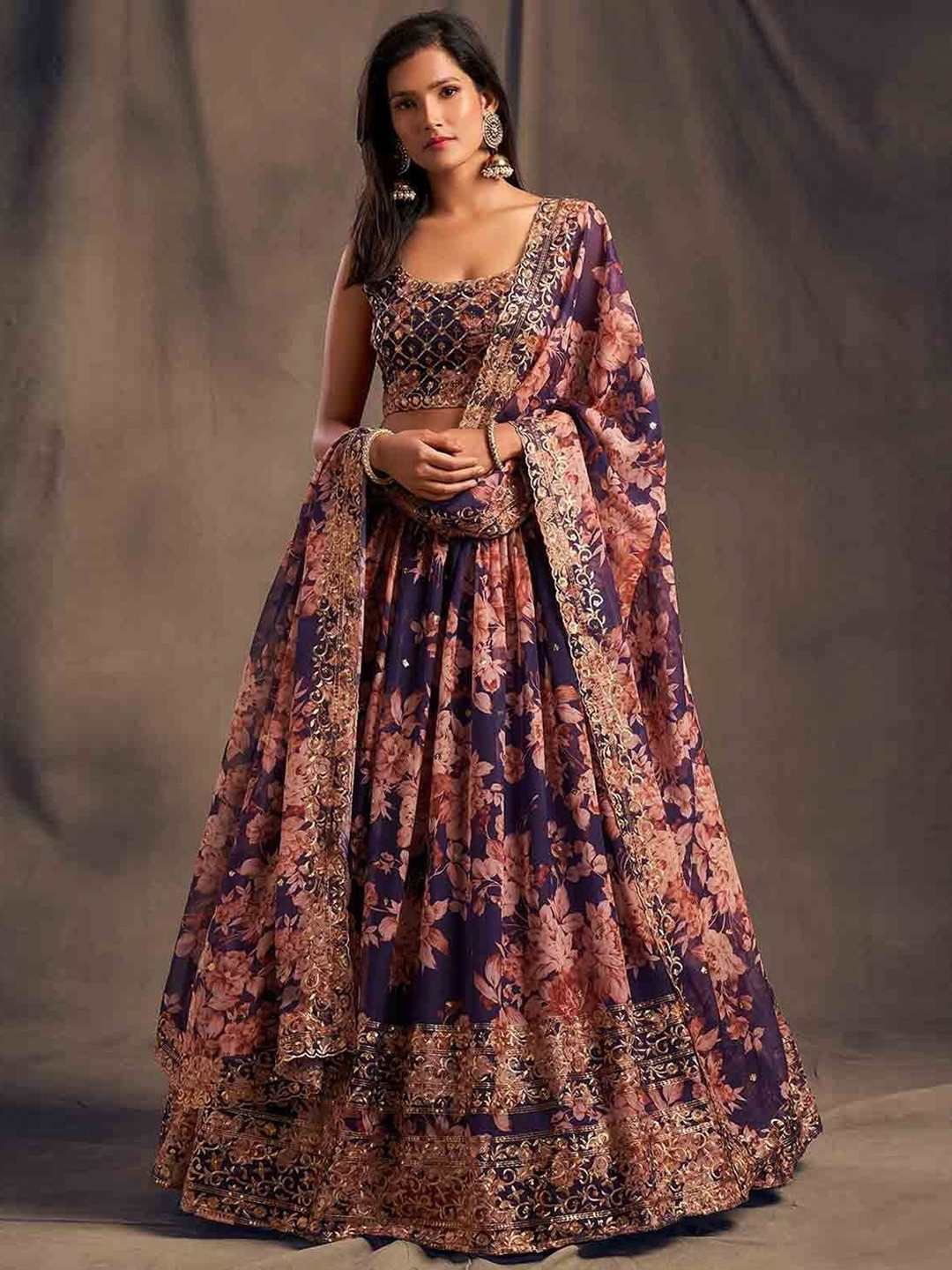 

Rujave Embellished Thread Work Semi-Stitched Lehenga & Unstitched Blouse With Dupatta, Purple