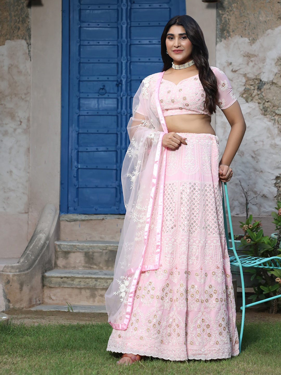 

Rujave Embellished Thread Work Semi-Stitched Lehenga & Unstitched Blouse With Dupatta, Pink