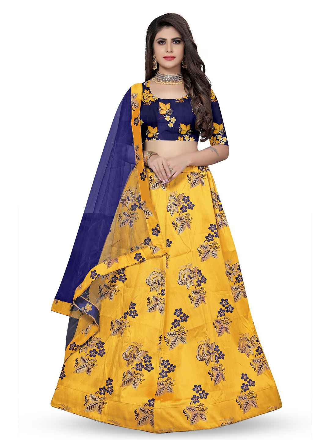 

Rujave Printed Semi-Stitched Lehenga & Unstitched Blouse With Dupatta, Gold