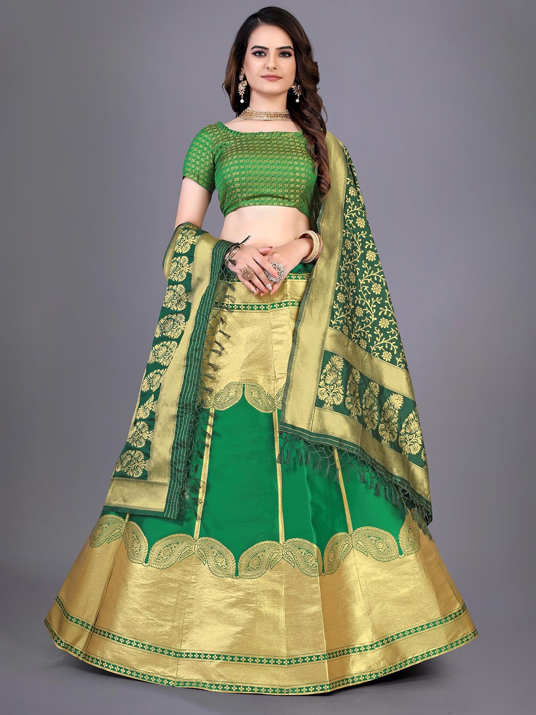 

Rujave Semi-Stitched Lehenga & Unstitched Blouse With Dupatta, Green