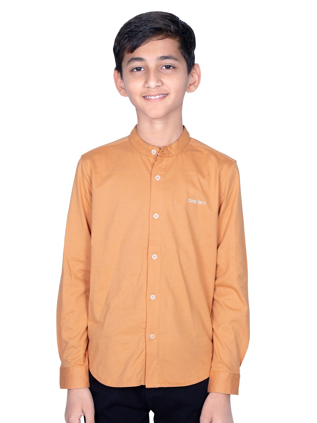 

ONE SKY Boys Mandarin Collar Cotton Opaque Casual Shirt, Brown