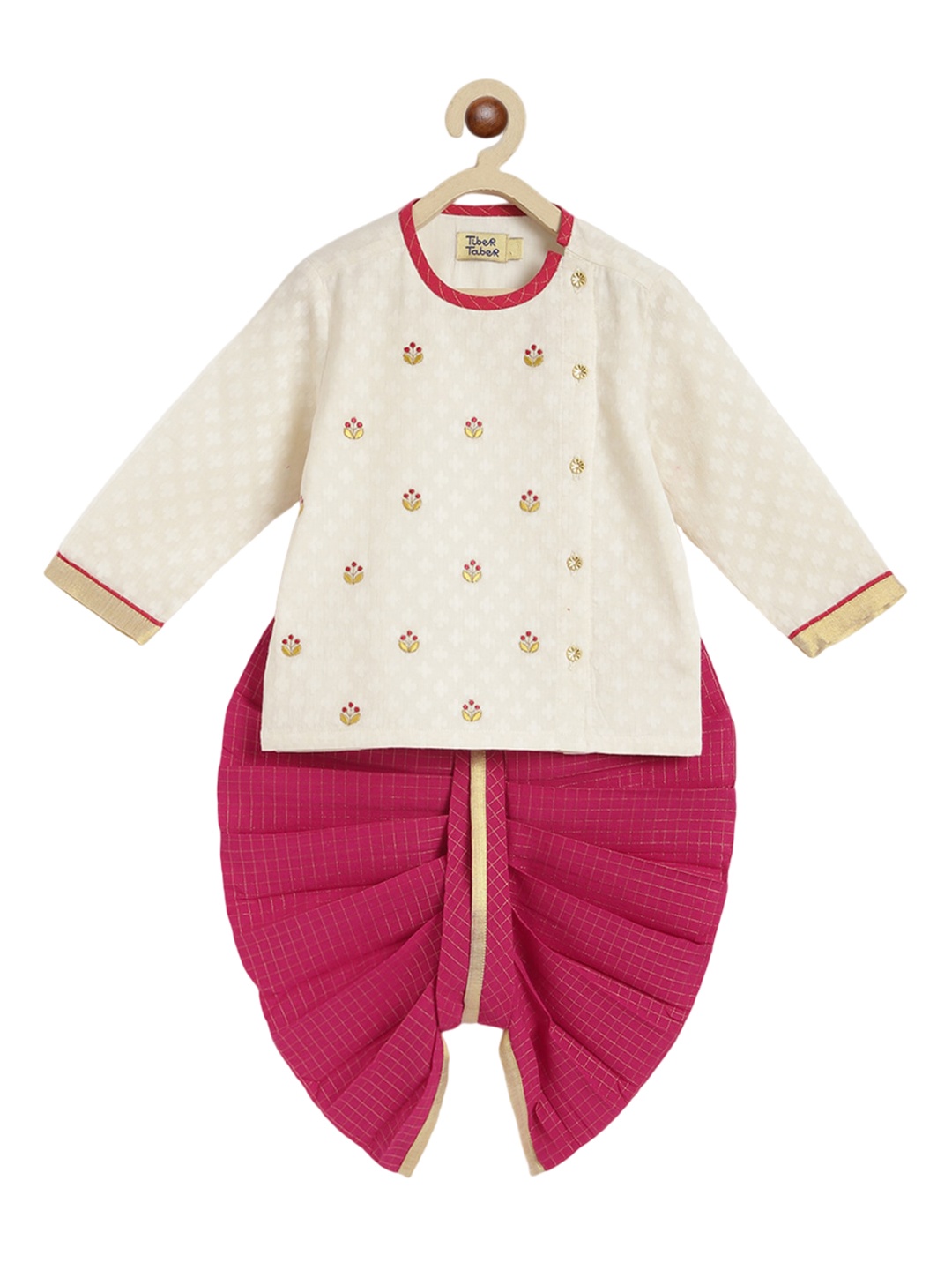 

Tiber Taber Boys Ethnic Motifs Embroidered Regular Pure Cotton Kurta & Dhoti Pant, Pink