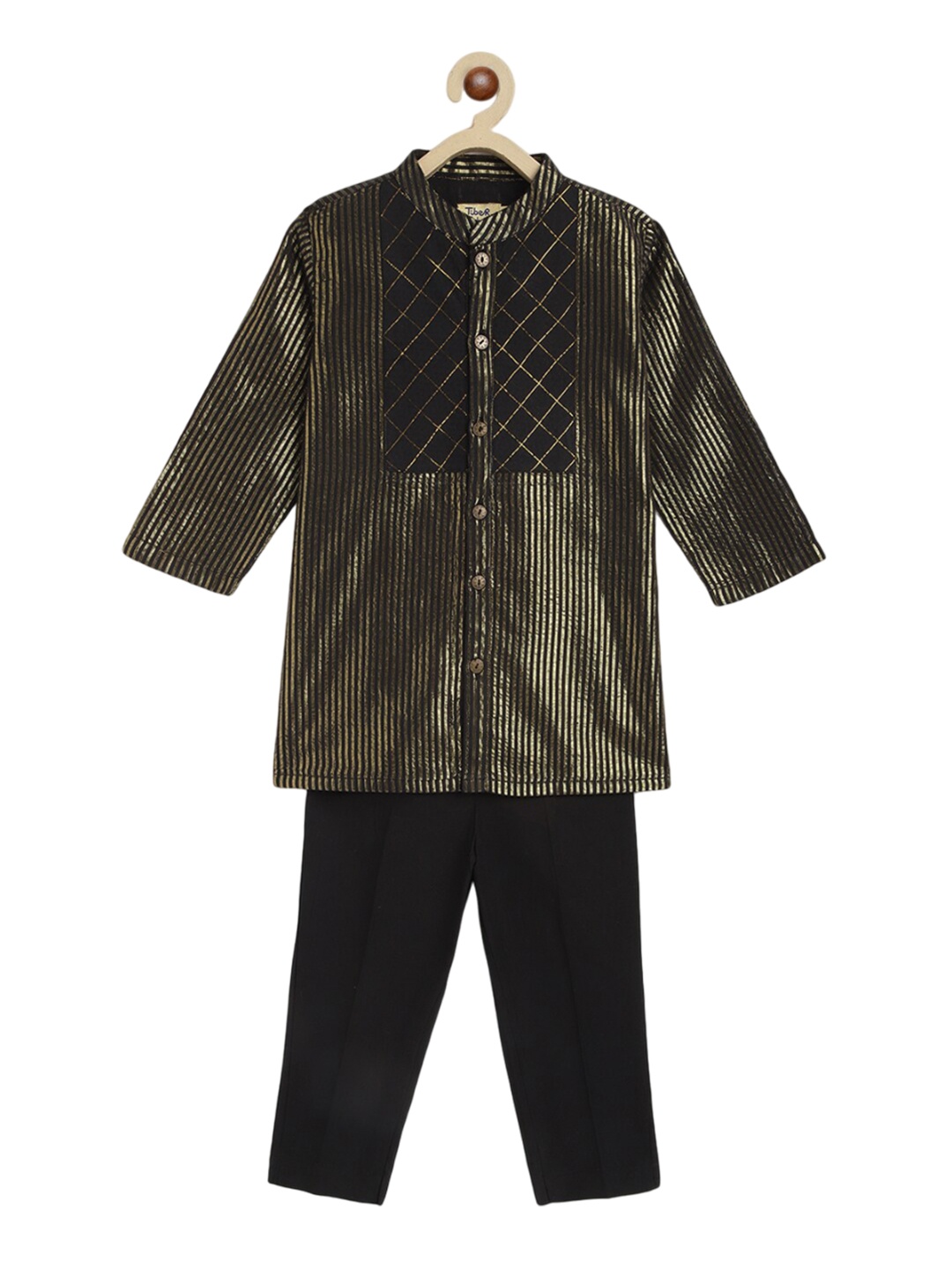 

Tiber Taber Boys Striped Regular Pure Cotton Kurta with Pyjama, Black