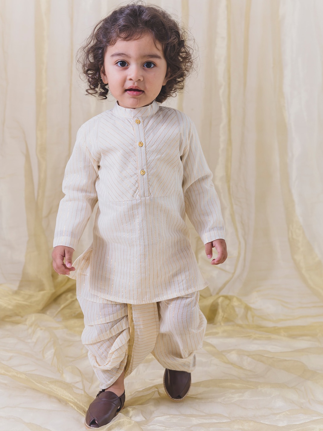 

Tiber Taber Boys Striped Regular Kurta with Dhoti Pant, Cream