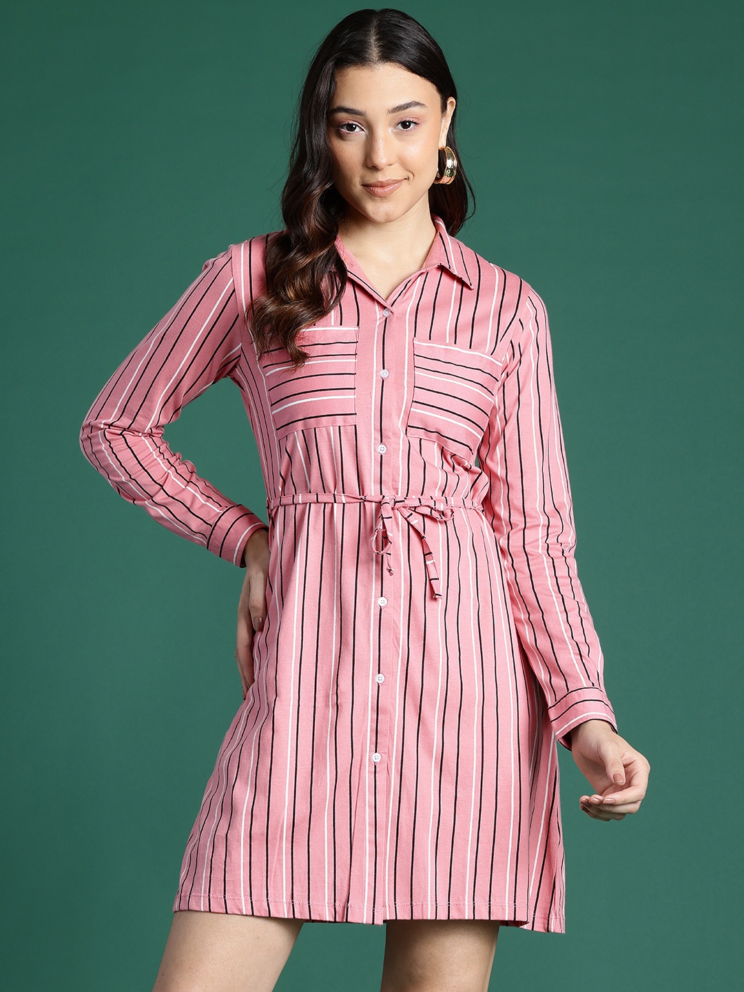 

DressBerry Striped Pure Cotton Shirt Dress, Pink