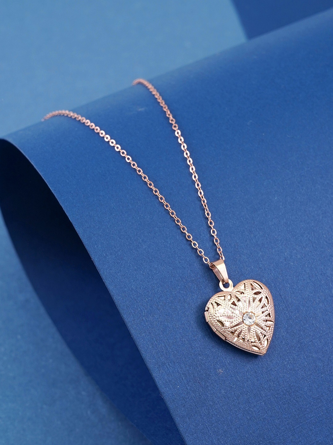 

Ramdev Art Fashion Jwellery Rose Gold Plated Heart Shape Pendant With Chain